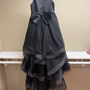 Azazie Black Layered Kids Dress with Bow